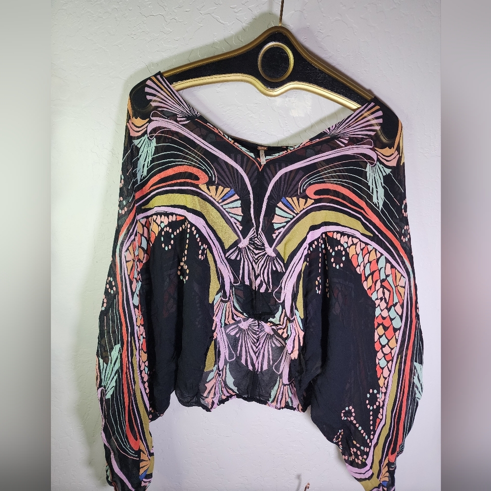 Free People Beneath The Sea Sheer Black Crop Top Size XS - Picture 3 of 9